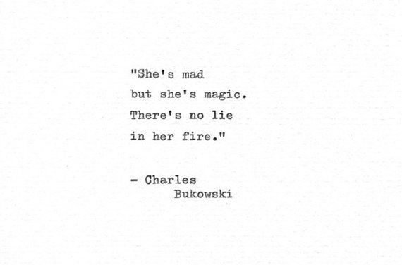 Charles Bukowski Letterpress Quote “She’s mad but she’s magic…” Vintage Typewriter Love Print Hand Typed Poetry Gift Inspirational Love