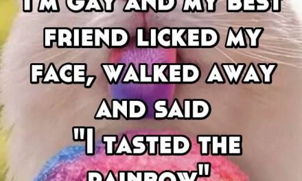 I’m gay and my best friend licked my face, walked away and said  “I tasted the rainbow”