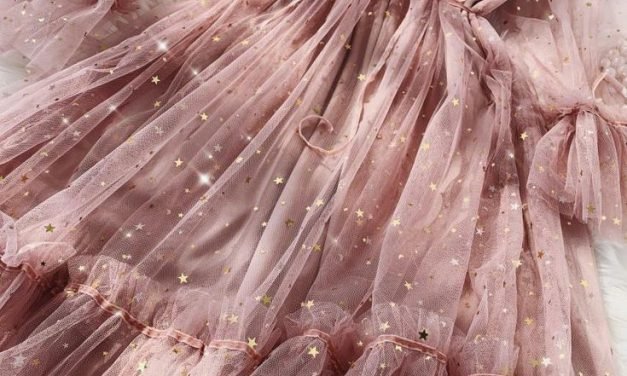 Star sequins gauze flare sleeve high waistline Princess dress female elegant o neck mesh puff dresses