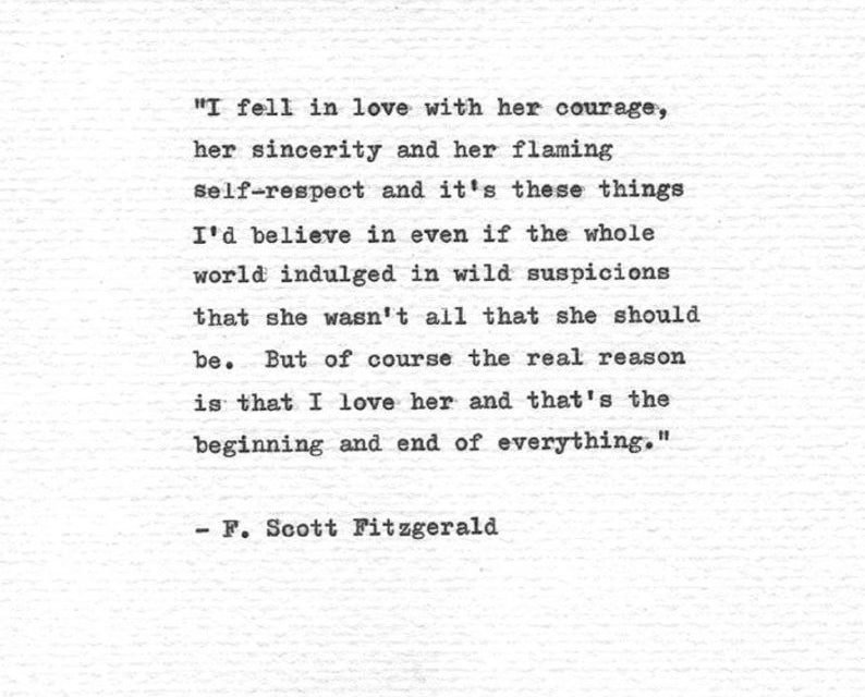 F. Scott Fitzgerald Letterpress Quote “I fell in love…” Vintage Typewriter Romantic Print Hand Typed Art Love Quote Typed Words