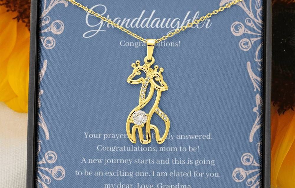 Love Giraffe Necklace, Pregnancy Gift for grandaughter, Baby Shower Gift for Mama to be, Expecting Mother gift – 18K Yellow Gold Finish