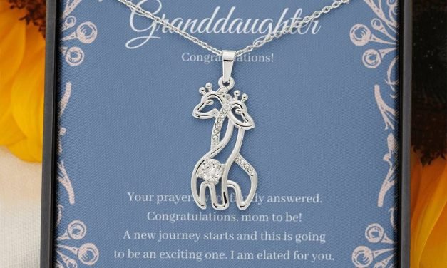 Love Giraffe Necklace, Pregnancy Gift for grandaughter, Baby Shower Gift for Mama to be, Expecting Mother gift – 14K White Gold Finish